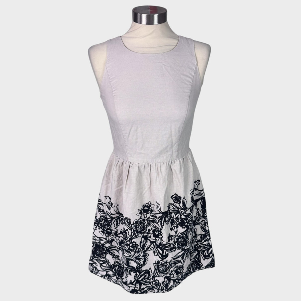 Ann Taylor LOFT Outlet Womens Size 0 Back Zip Fit Flare Dress Linen Cotton